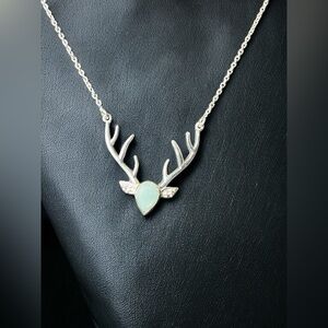 Amazonite Sterling Silver Deer Head Necklace